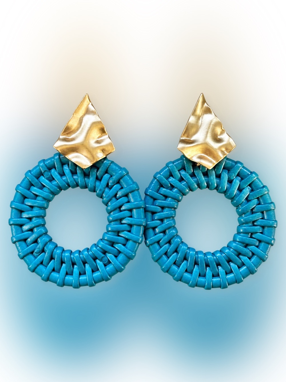 Turquoise Woven Statement Drop Earrings Gold Tone Geometric Boho